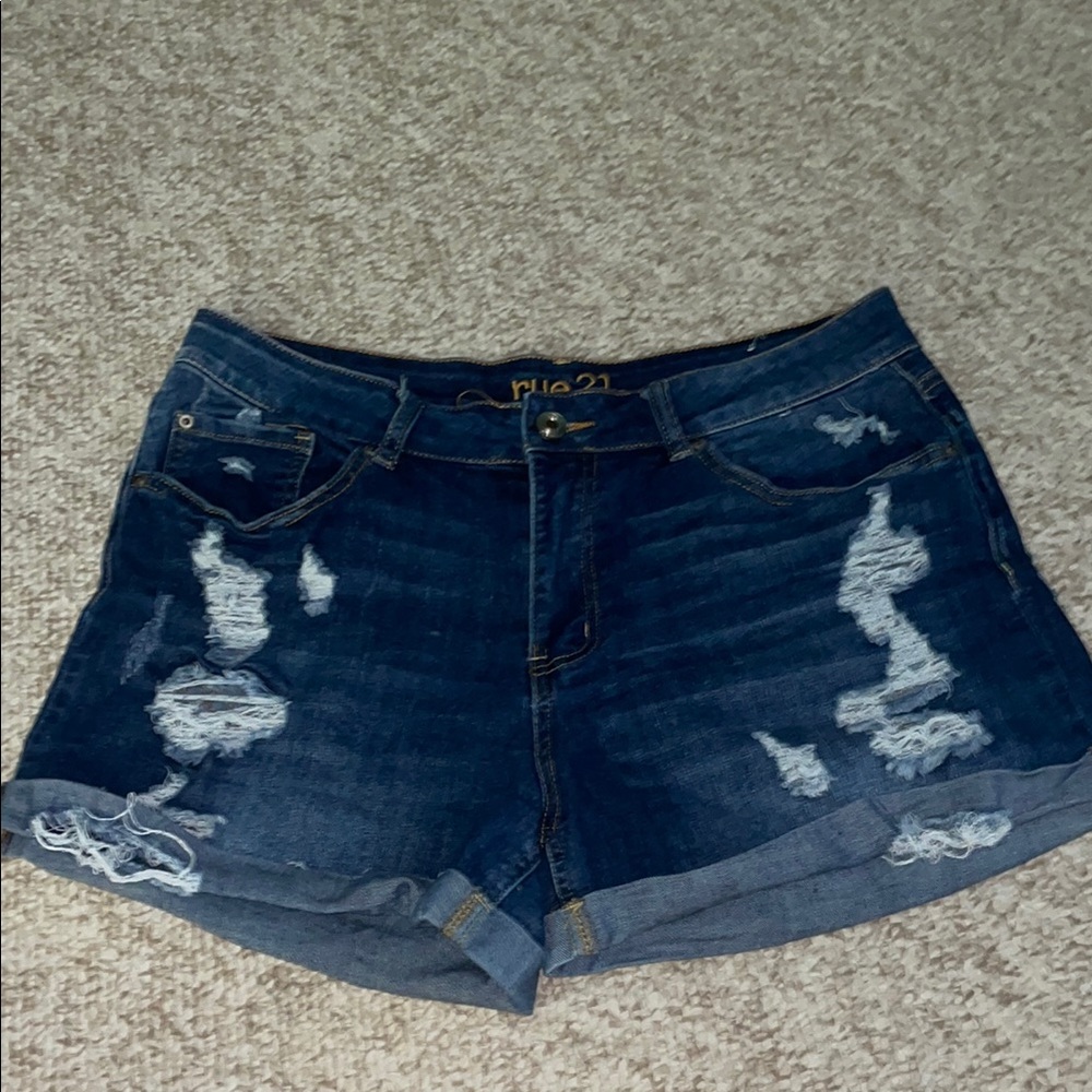 Rue 21 Women's Dark Blue Distressed Jean Shorts